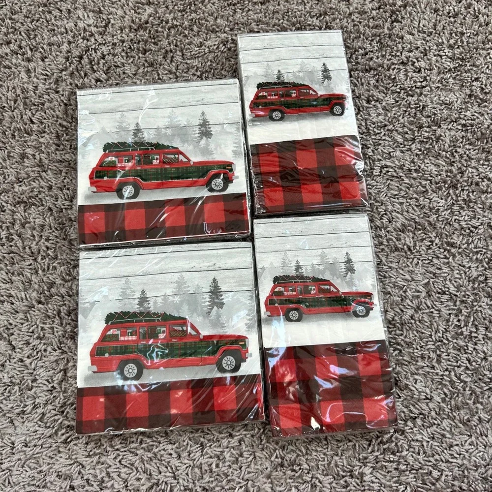 Christmas Holiday Napkins 4 Packs Vintage‎ Red Truck Buffalo Plaid Farmhouse